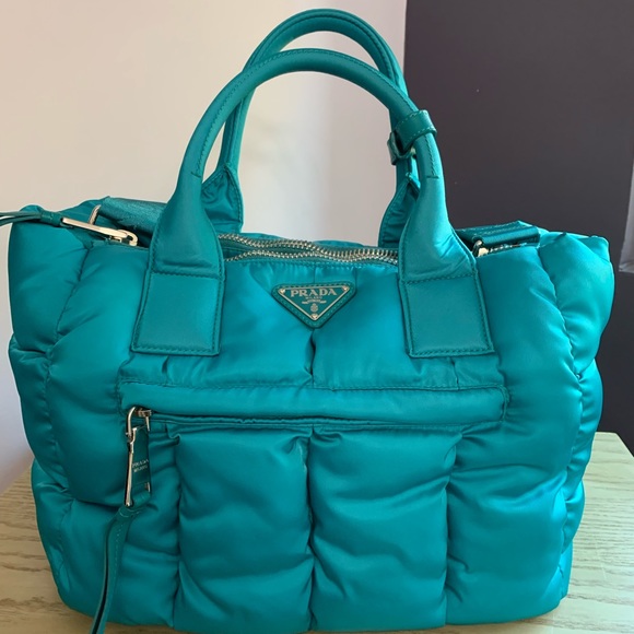 Authentic Prada Puffy Turquoise tote with crossbody strap - Picture 2 of 16